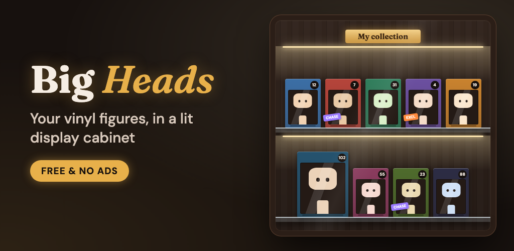 A lit display cabinet of drawn window boxes, with the Big Heads name