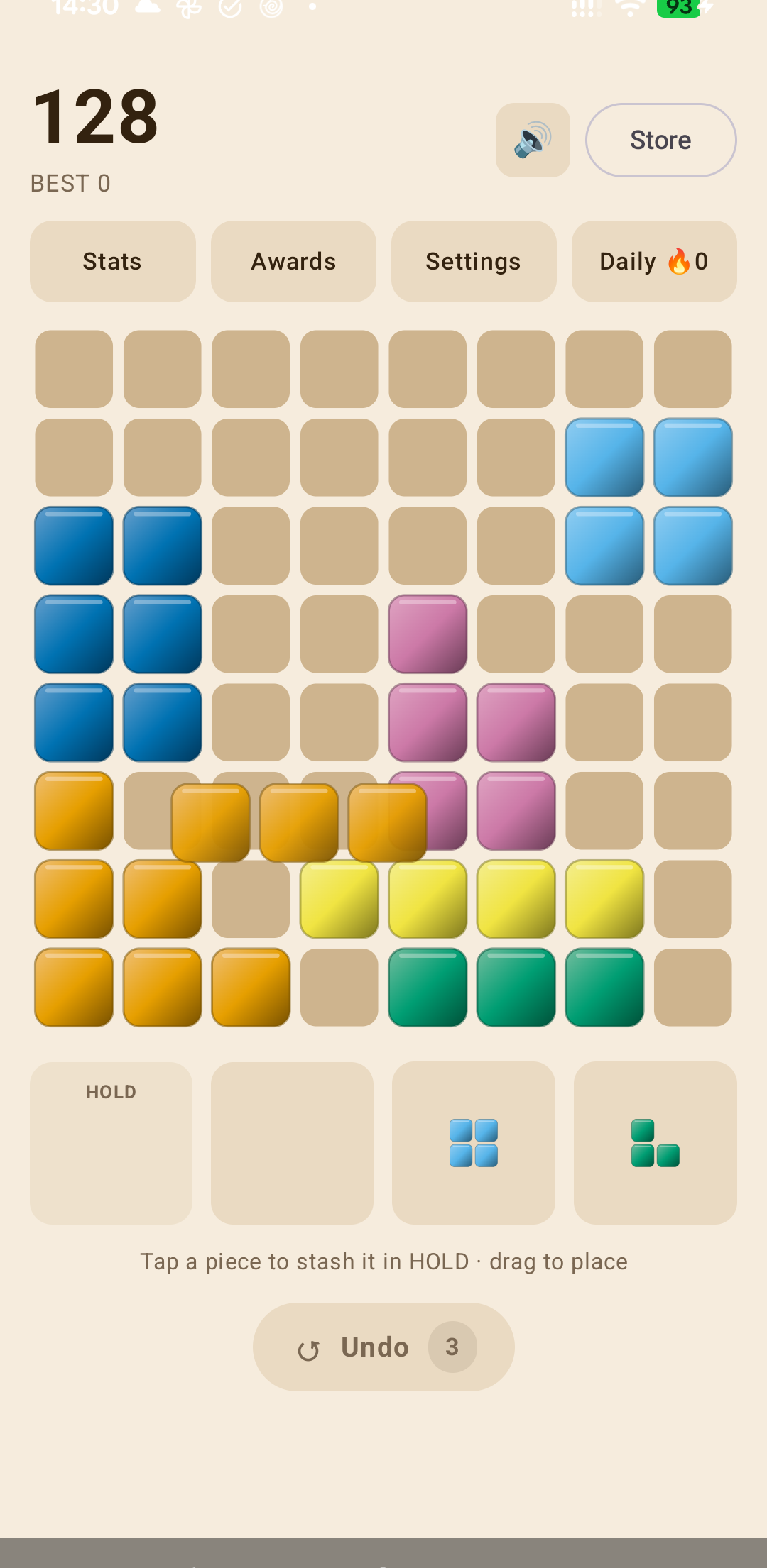 The candy-shell board mid-game