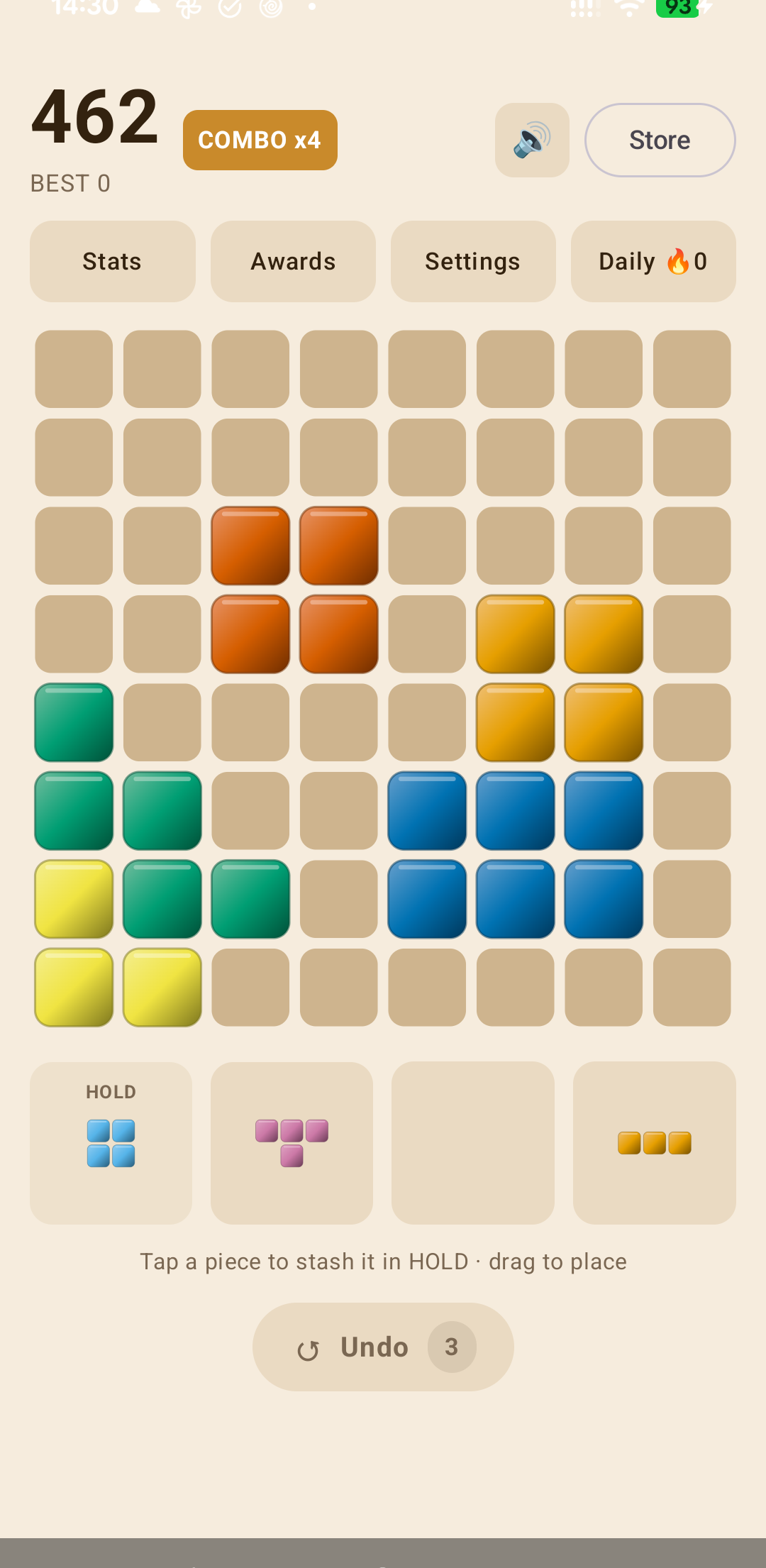 A four-combo clear in progress
