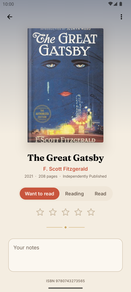 A book taken down from the shelf, showing its cover and reading status