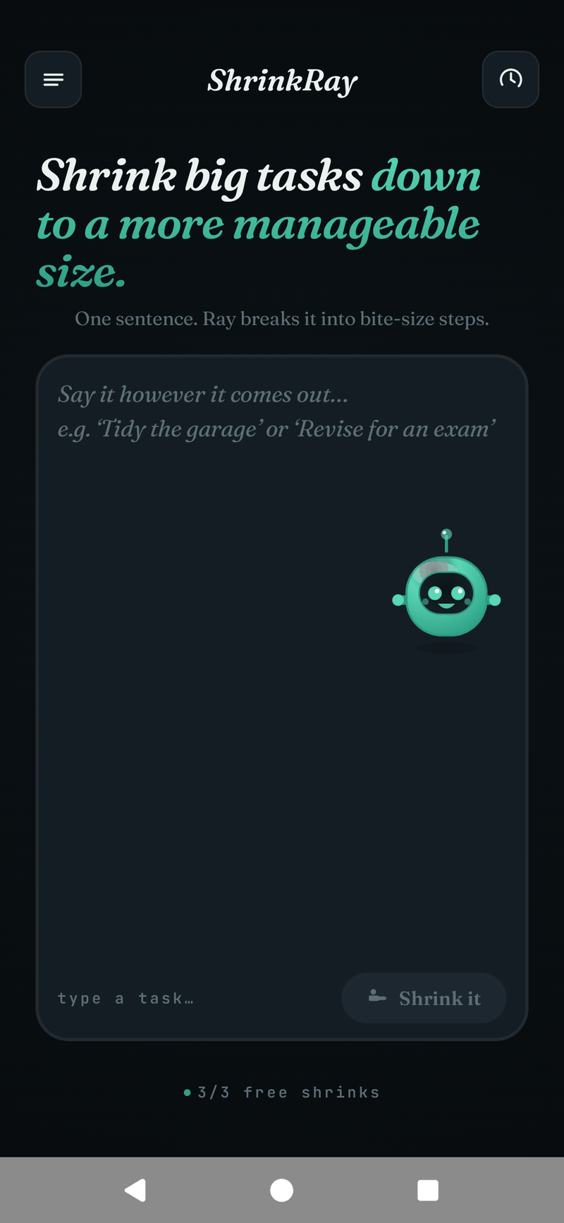 Typing a task into ShrinkRay