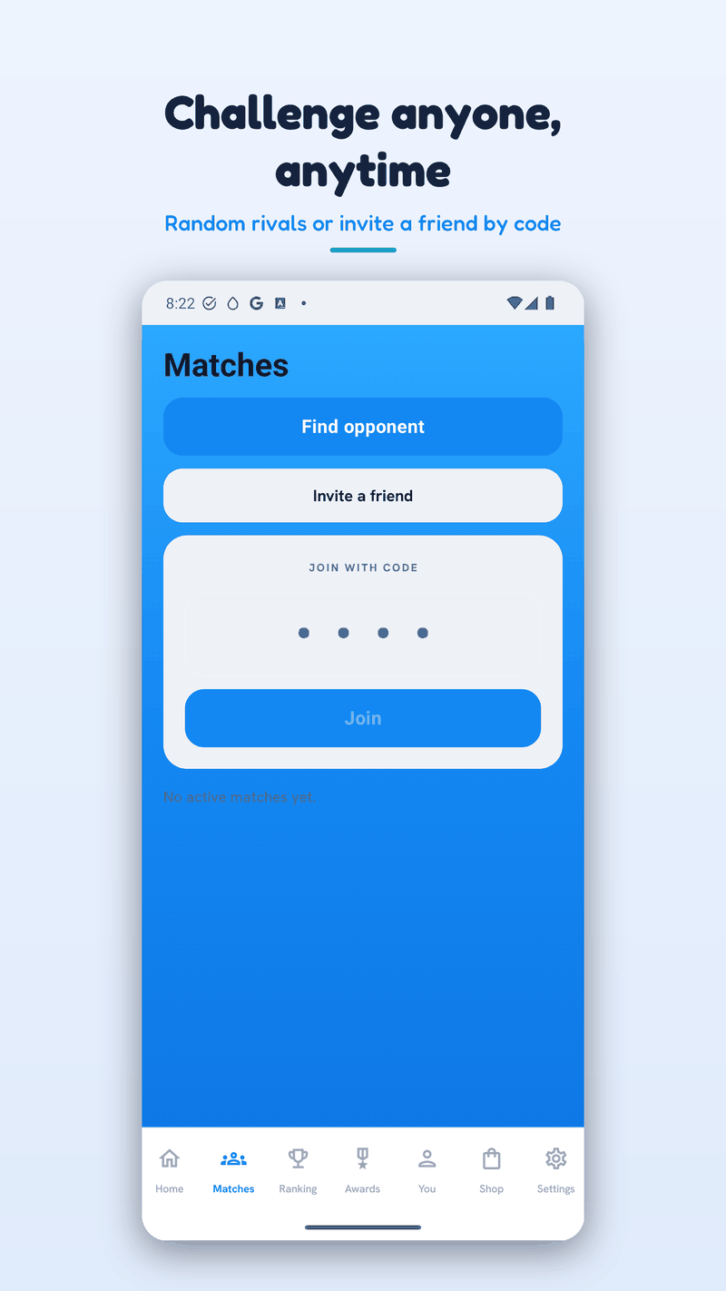 Finding an opponent or inviting a friend by code
